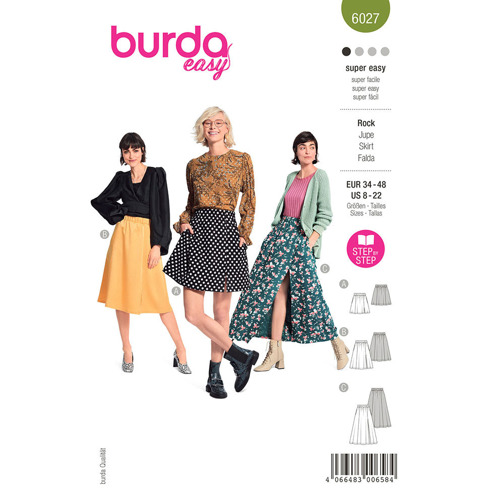 BURDA Sewing Pattern 6027 Panel Skirt, Elastic Waist