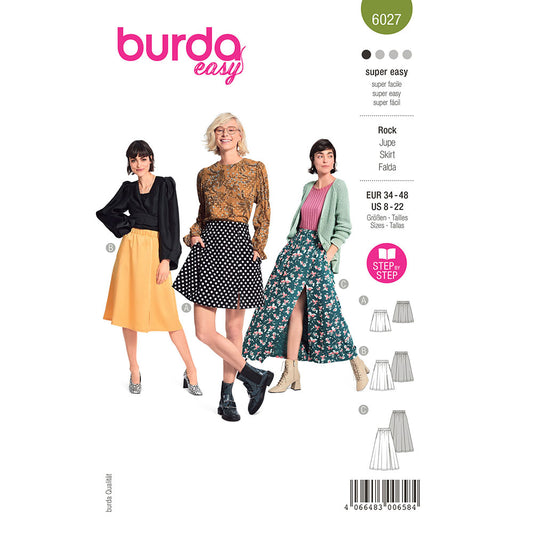 BURDA Sewing Pattern 6027 Panel Skirt, Elastic Waist