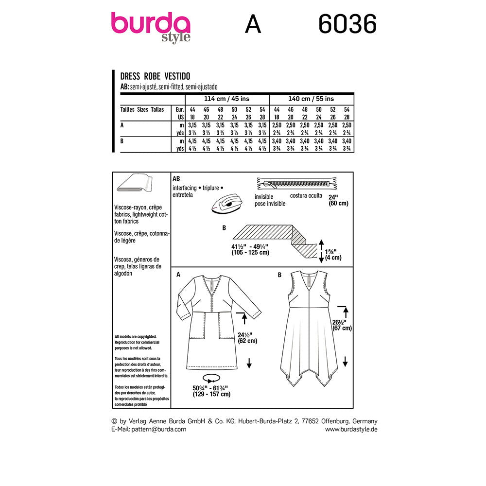 BURDA Dress Sewing Pattern 6036