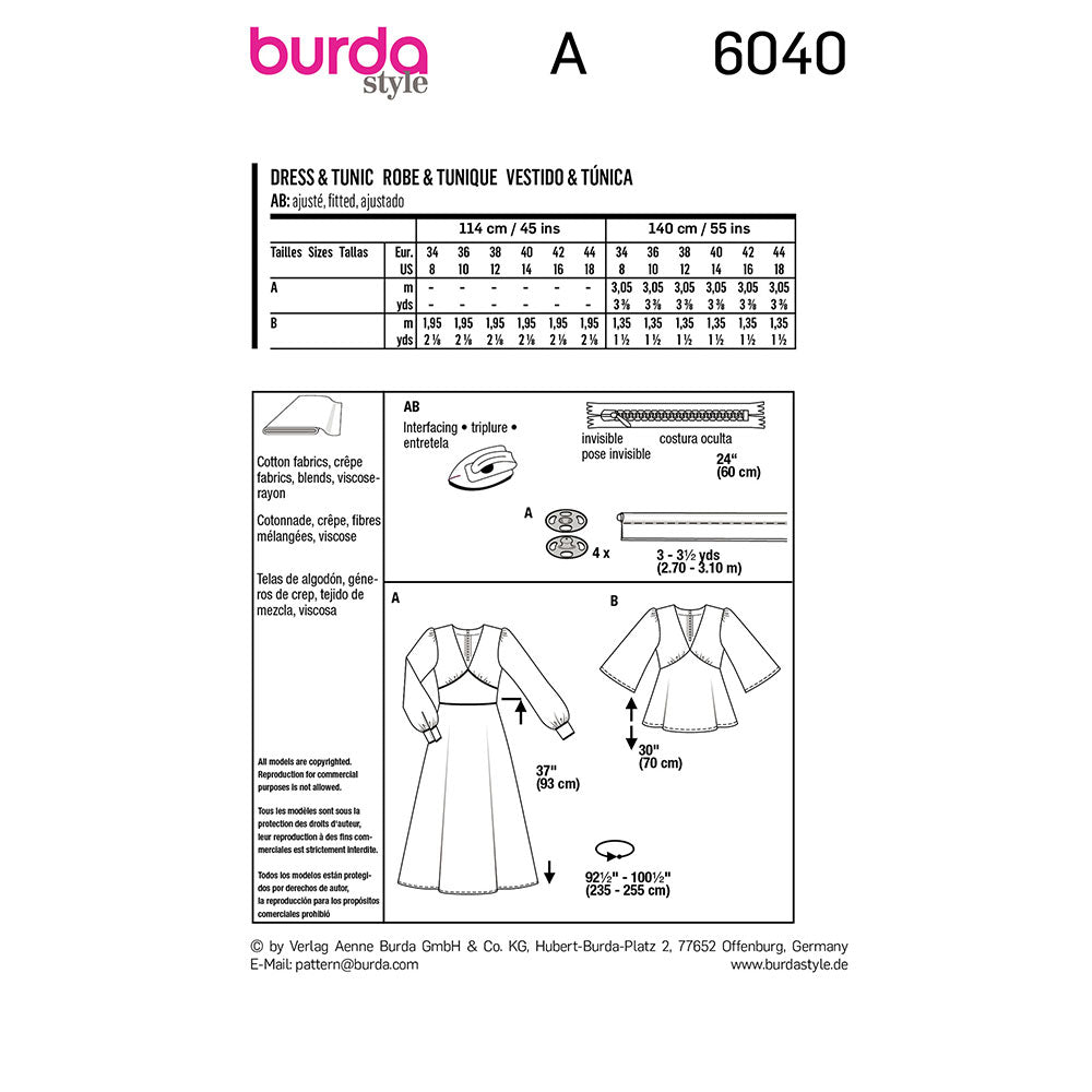 BURDA Dress / Blouse Sewing Pattern 6040