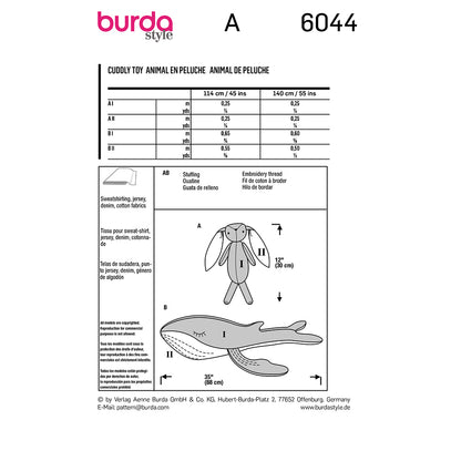 BURDA Stuffed Animals - Bunny And Whale Sewing Pattern 6044