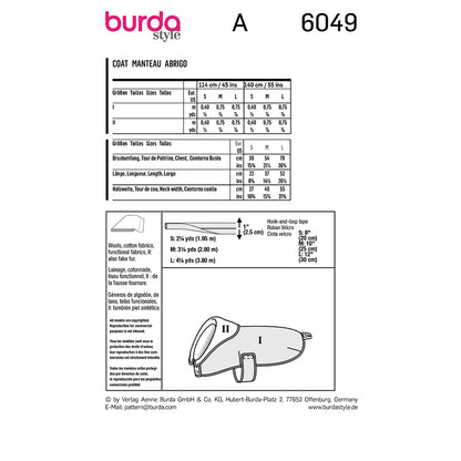 BURDA Dog Coat Sewing Pattern 6049