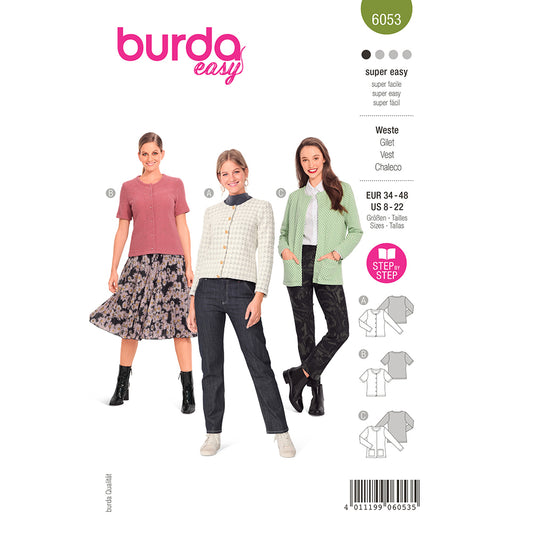 BURDA Cardigan With Rounded Neckline Sewing Pattern 6053