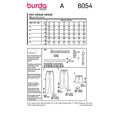 BURDA Jogging Pants In Three Lengths With Side Stripes Sewing Pattern 6054