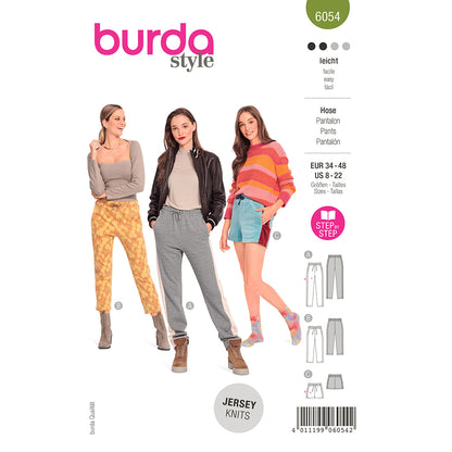 BURDA Jogging Pants In Three Lengths With Side Stripes Sewing Pattern 6054