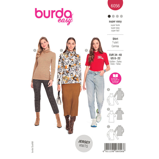 BURDA Turtleneck Top With Half Or Full Length Sleeves Sewing Pattern 6056