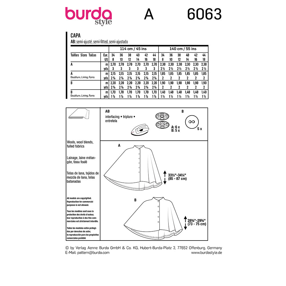 BURDA Cape Sewing Pattern 6063