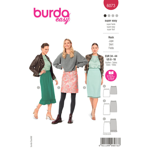 BURDA Skirt In Three Lengths With Elastic, Slim Shape Sewing Pattern 6073