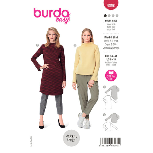 BURDA 6080 Misses' Dress & Top with Integral Collar Sewing Pattern