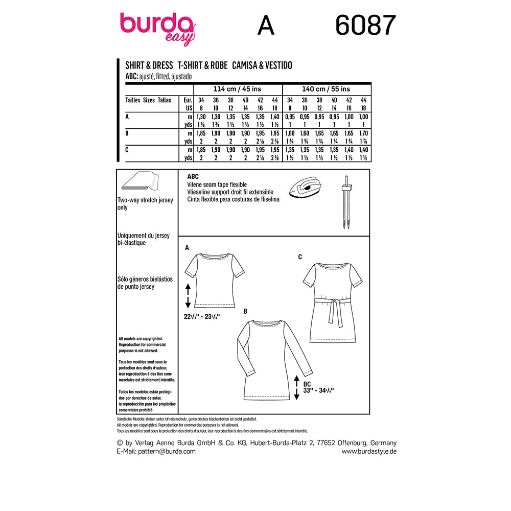BURDA 6087 Figure-Fitting Top & Dress with Scoop Neck Sewing Pattern