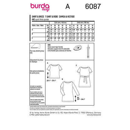 BURDA 6087 Figure-Fitting Top & Dress with Scoop Neck Sewing Pattern
