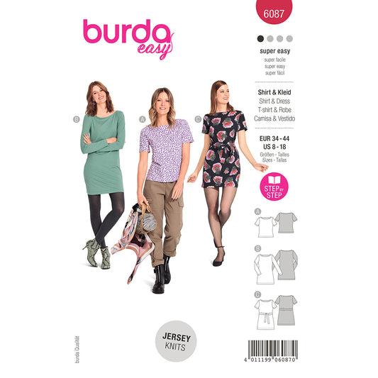 BURDA 6087 Figure-Fitting Top & Dress with Scoop Neck Sewing Pattern