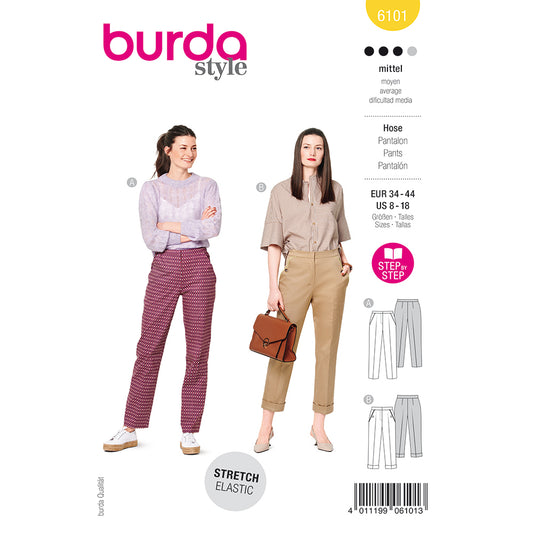 BURDA 6101 Tailored Stretch Trousers with Pressed Creases Sewing Pattern
