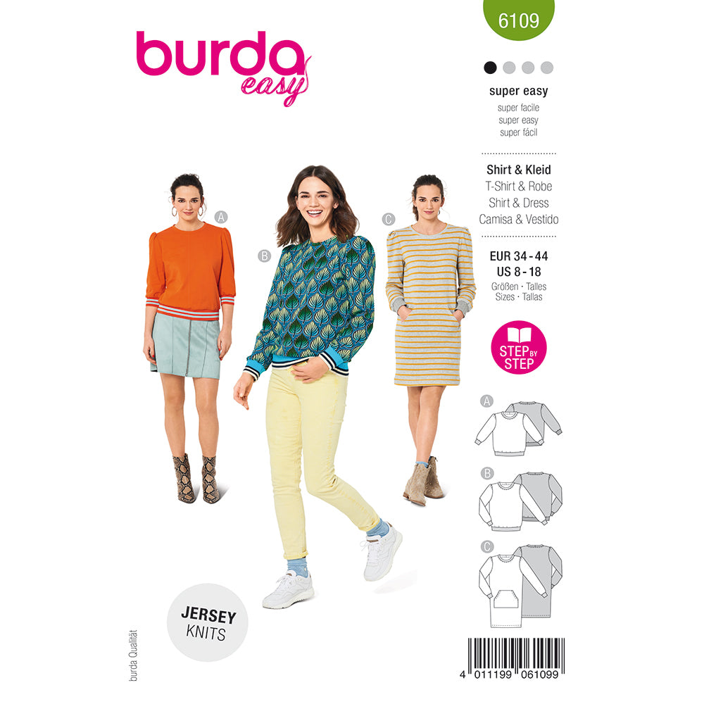 BURDA 6109 Sweatshirt or Dress with Gathered Sleeves Sewing Pattern