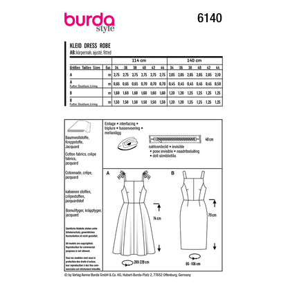 BURDA 6140 Sundress with Midi or Italian-Length Skirt Options Sewing Pattern