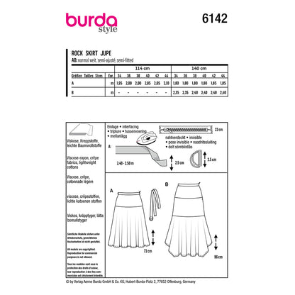 BURDA 6142 Skirt with Yoke and Hem Dip Options Sewing Pattern