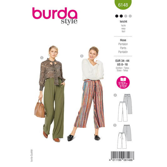BURDA Sewing Pattern Trousers Relaxed Fit 6148 Paper Pattern