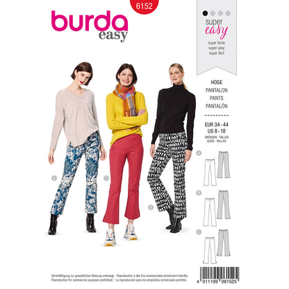 BURDA Sewing Pattern Flared Trousers Side Zip 6152 Paper Pattern