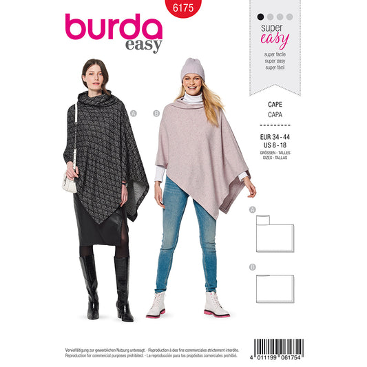 BURDA Sewing Pattern Cape/Poncho Collar Option 6175 Paper Pattern
