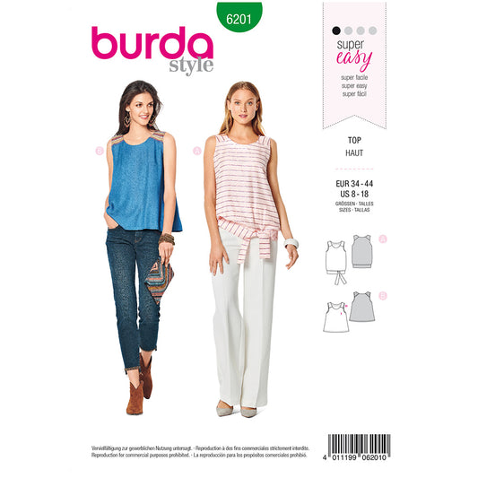 BURDA Sewing Pattern Summer Tops Hem Variations 6201 Paper Pattern