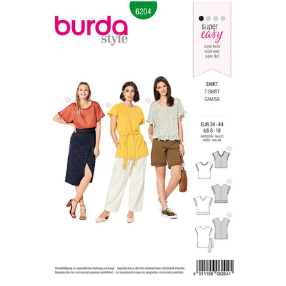 BURDA Sewing Pattern Pull‑On Tops Trim Variations 6204 Paper Pattern