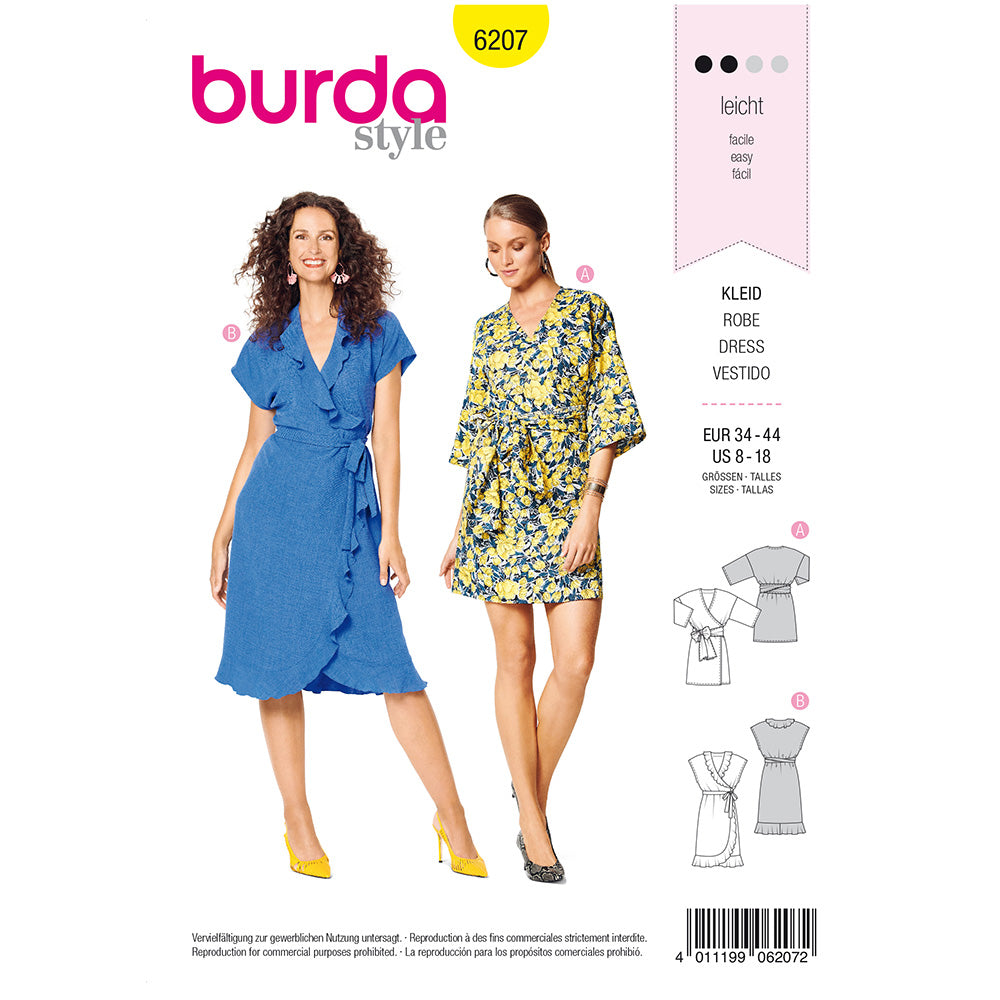 BURDA Sewing Pattern Wrap Dress Tie Bands 6207 Paper Pattern