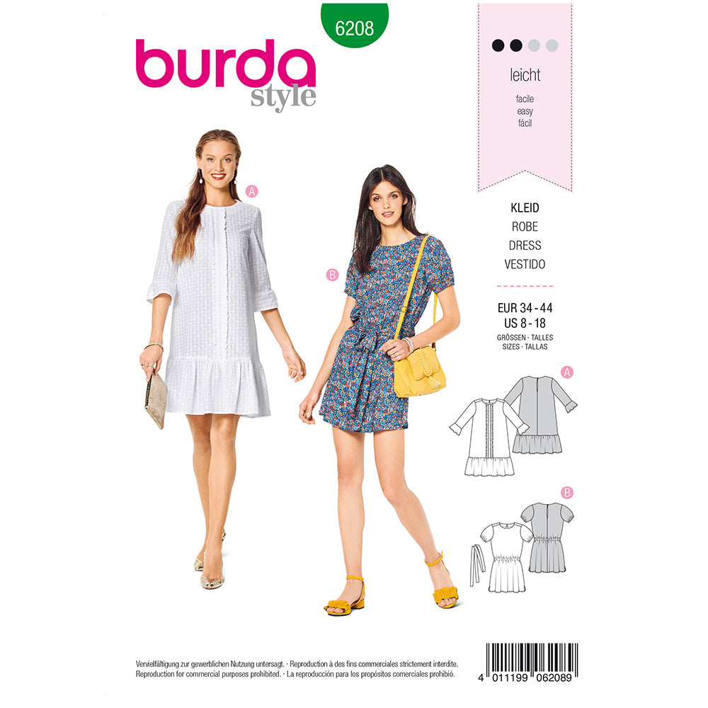 BURDA Sewing Pattern Casual Pull‑On Dress 6208 Paper Pattern