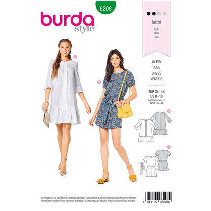 BURDA Sewing Pattern Casual Pull‑On Dress 6208 Paper Pattern
