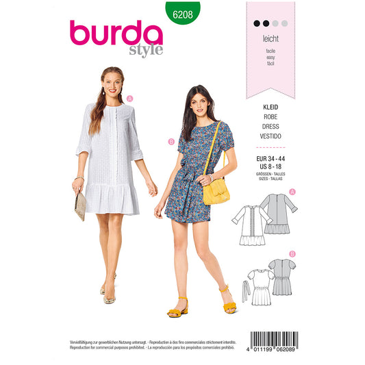 BURDA Sewing Pattern Casual Pull‑On Dress 6208 Paper Pattern