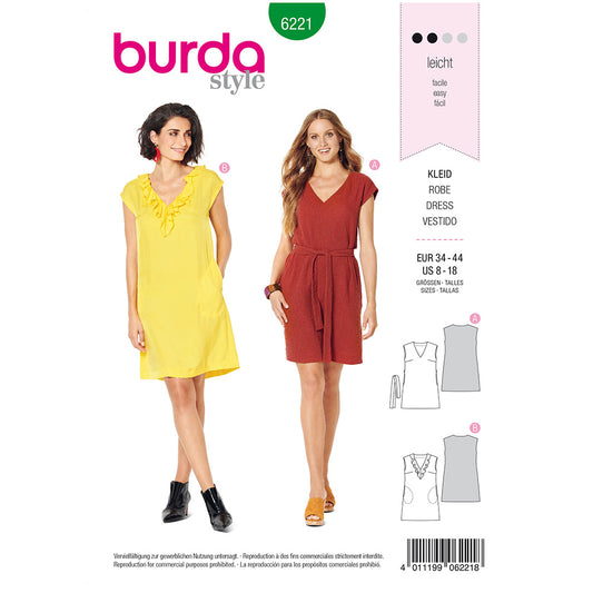 BURDA Sewing Pattern Sleeveless V‑Neck Dress 6221 Paper Pattern