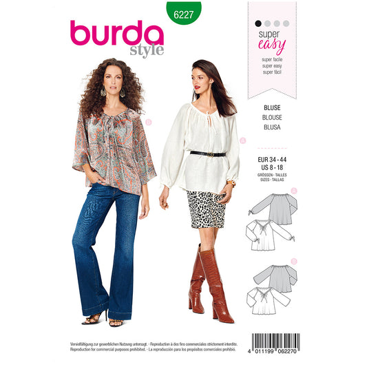 BURDA Sewing Pattern Carmen Blouse Drawstring Neck 6227 Paper Pattern