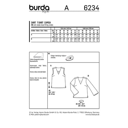 BURDA Sewing Pattern V‑Neck Tops With Variations 6234 Paper Pattern