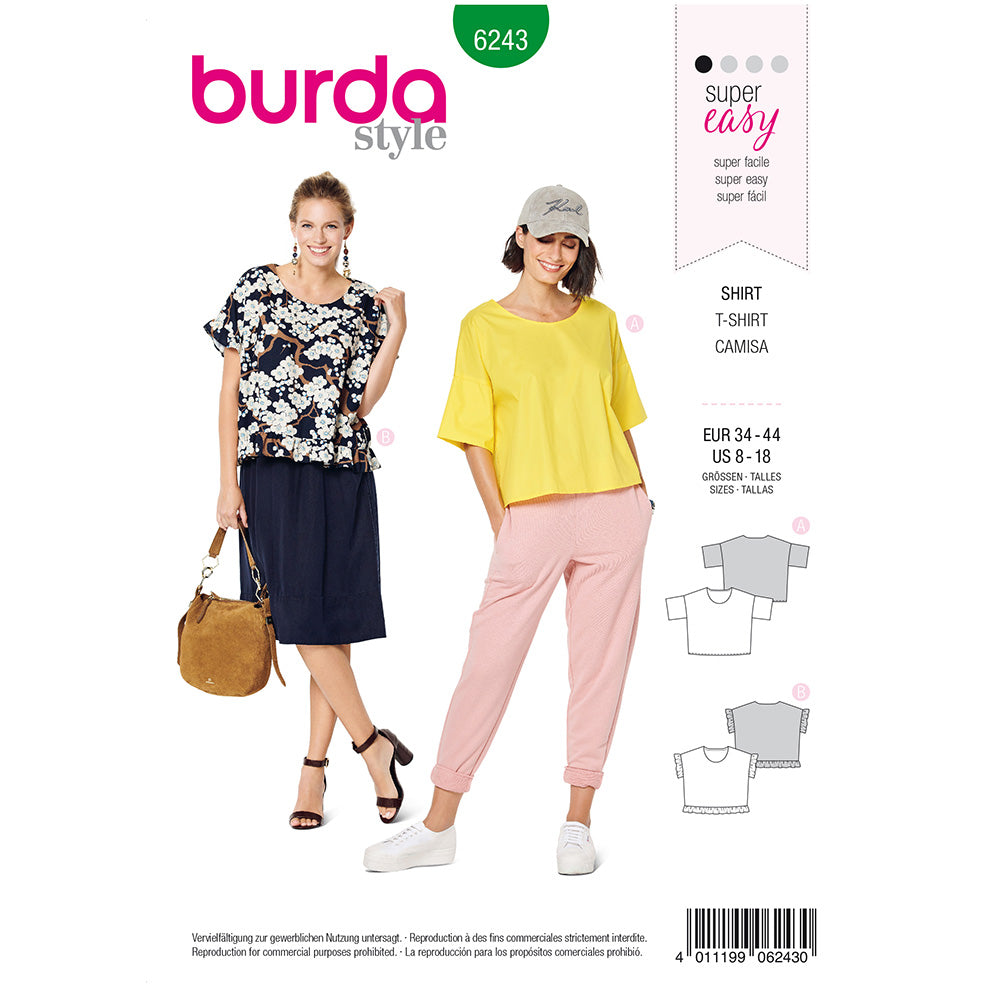 BURDA Sewing Pattern Boxy Top Round Neckline 6243 Paper Pattern