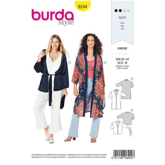 BURDA Sewing Pattern Kimono Coat/Jacket Two Lengths 6244 Paper Pattern