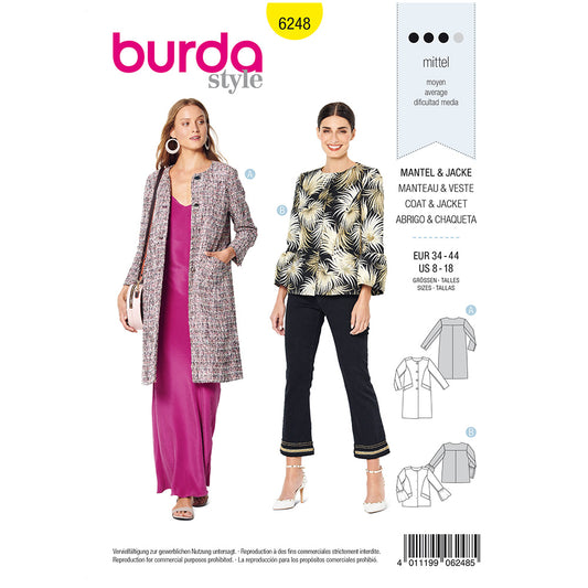 BURDA Sewing Pattern Pattern 6248 Coat/jacket Collarless