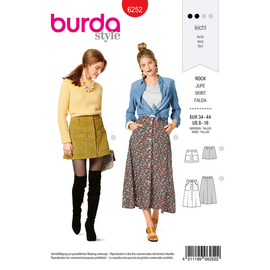 BURDA - 6252 Skirt - Flared - Front Button Down Fastening