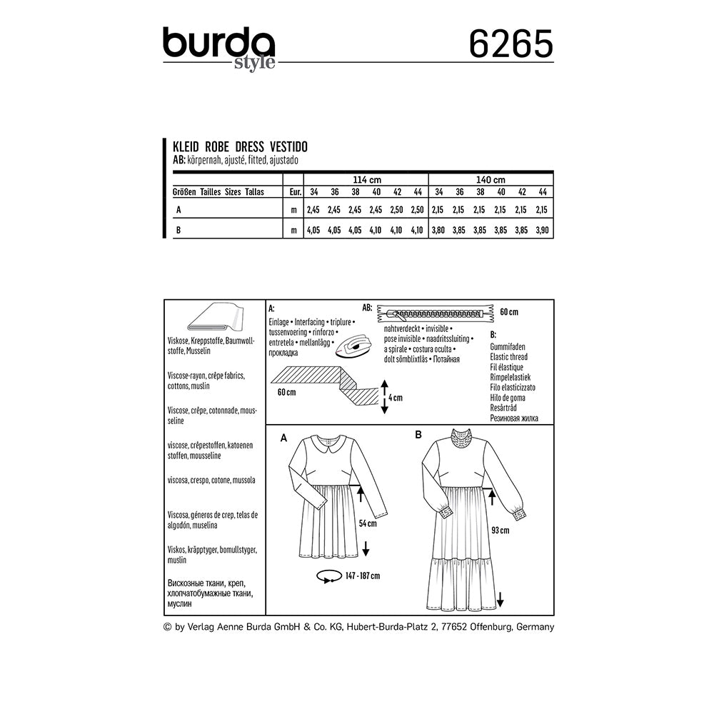 BURDA Sewing Pattern Pattern 6265 Dress With Peter Pan Collar Midi Dress With Tiered Skirt
