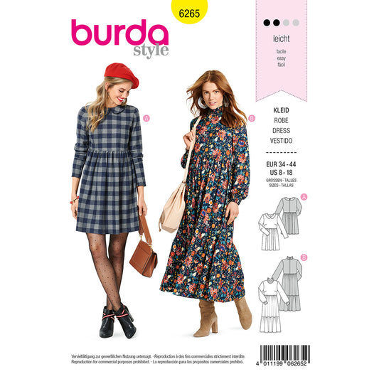 BURDA Sewing Pattern Pattern 6265 Dress With Peter Pan Collar Midi Dress With Tiered Skirt