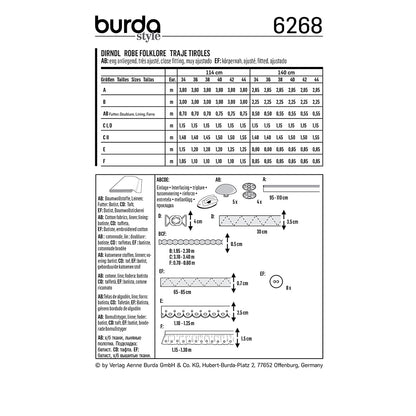 BURDA Sewing Pattern Pattern 6268 Dirndl Dirndl Blouse