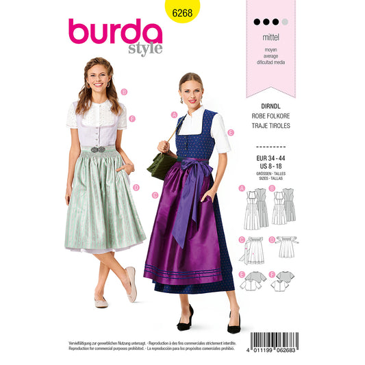 BURDA Sewing Pattern Pattern 6268 Dirndl Dirndl Blouse