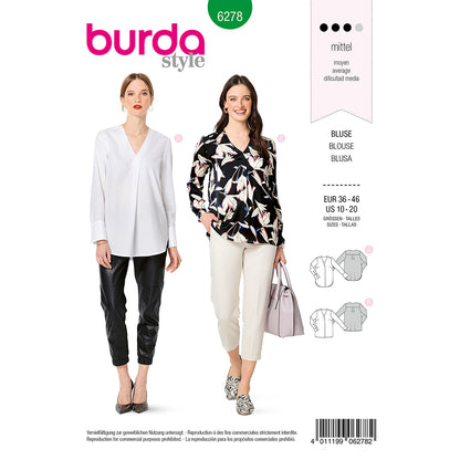 BURDA Sewing Pattern Pattern 6278 Blouse With Back Yoke V-neckline