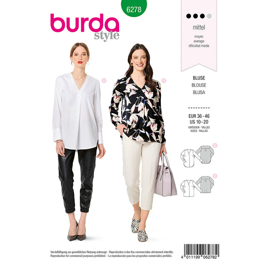 BURDA Sewing Pattern Pattern 6278 Blouse With Back Yoke V-neckline