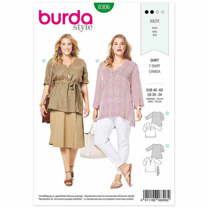 BURDA Sewing Pattern Pattern 6306 Blouse Top V-neck