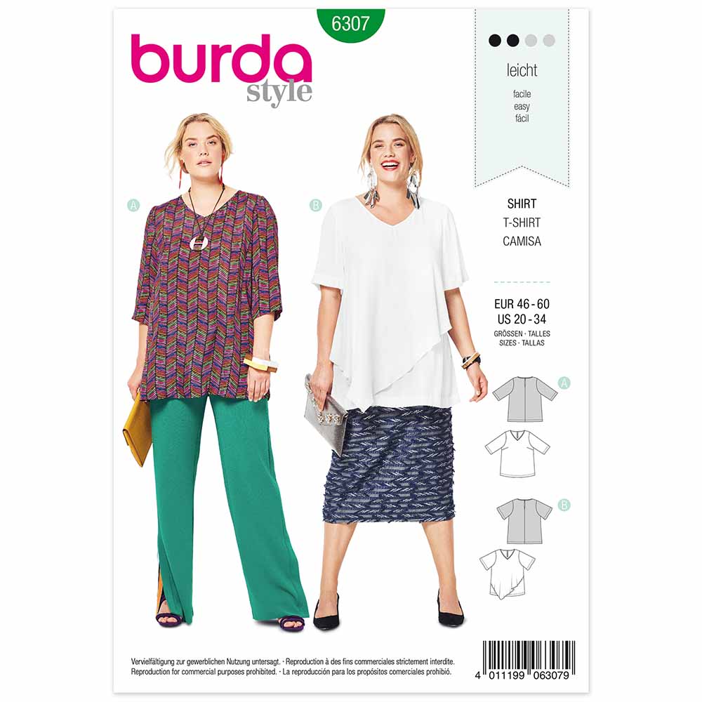 BURDA Sewing Pattern Pattern 6307 Blouse Top V-neck