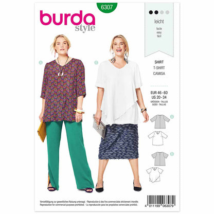 BURDA Sewing Pattern Pattern 6307 Blouse Top V-neck