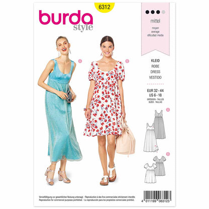 BURDA Sewing Pattern Pattern 6312 Dress Empire Waist