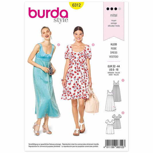 BURDA Sewing Pattern Pattern 6312 Dress Empire Waist