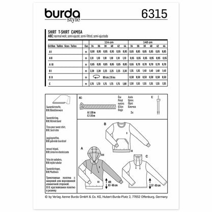 BURDA Sewing Pattern Pattern 6315 Sweatshirt Hoodie