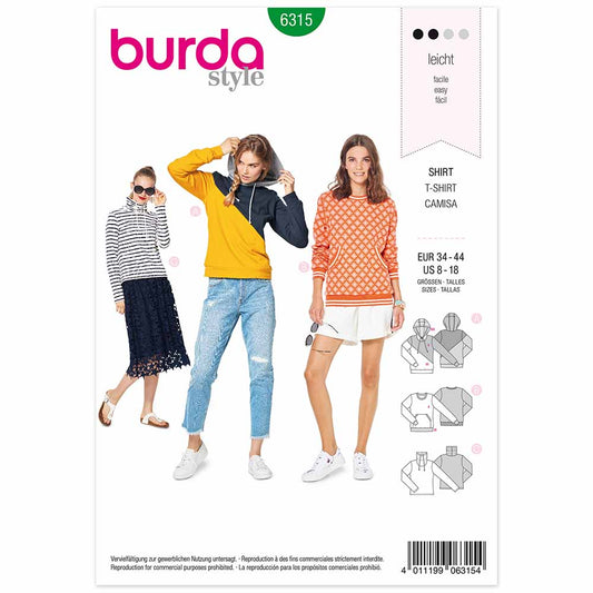 BURDA Sewing Pattern Pattern 6315 Sweatshirt Hoodie