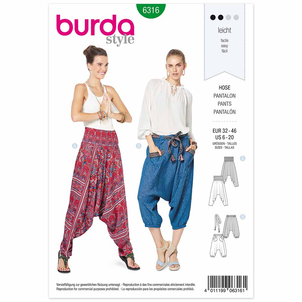 BURDA Sewing Pattern Pattern 6316 Sarouel Pants/trousers Harem Pants/trousers